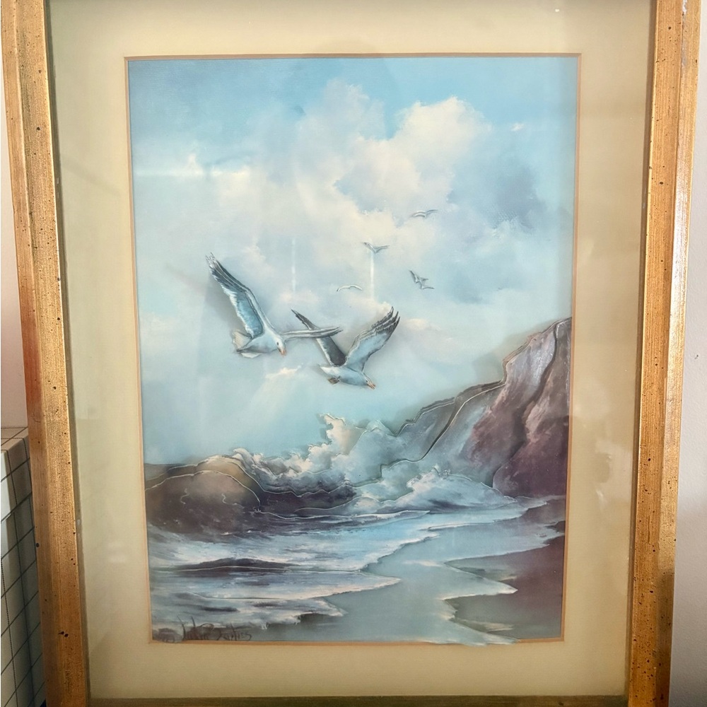Unique Vintage Blue and White Seascape Art Print
